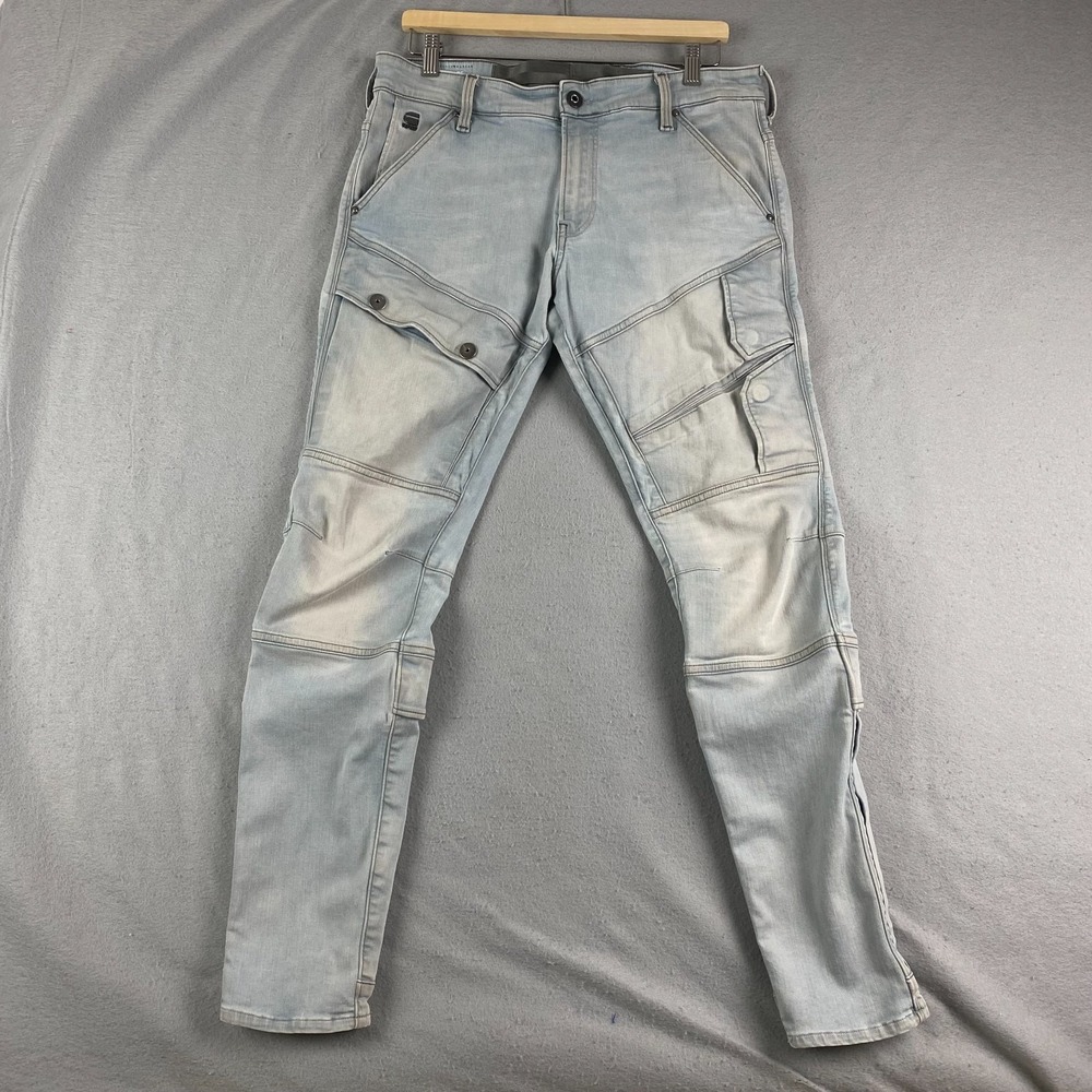 G-Star Raw Airblaze 3D Skinny Jeans Mens 34x32 light Stretch Faded Moto Denim